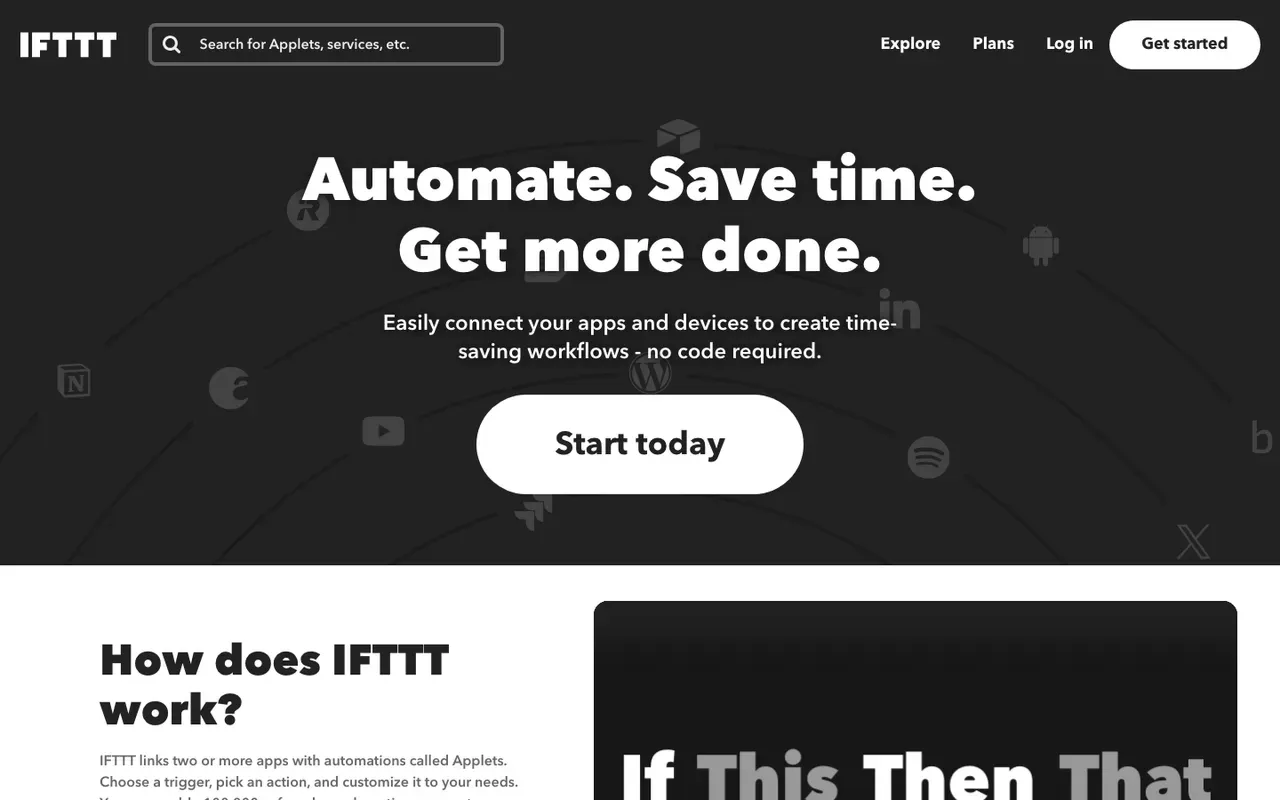 IFTTT homepage
