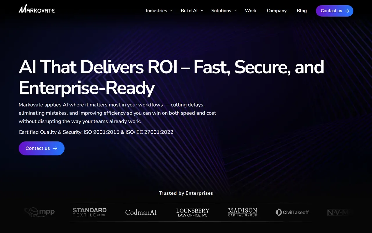 Markovate homepage