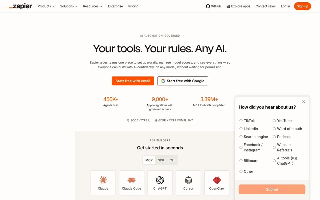 Zapier homepage